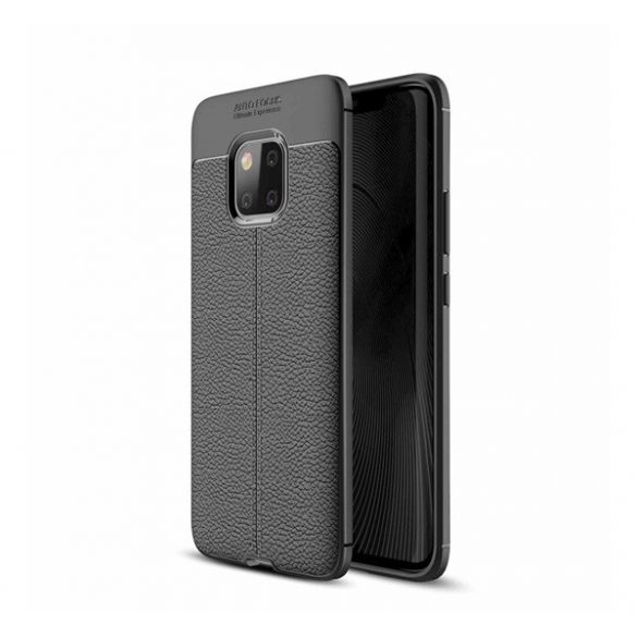 Husă silicon pentru telefon (rezistent la impact mediu, efect de piele, model de cusături) negru Huawei Mate 20 Pro