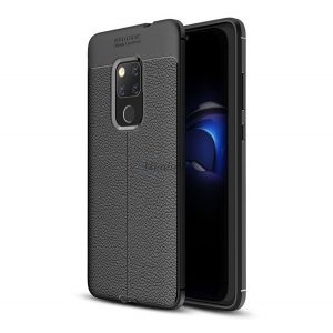 Protector de telefon din silicon (rezistenta la impact mediu, efect piele, model de cusaturi) NEGRU Huawei Mate 20