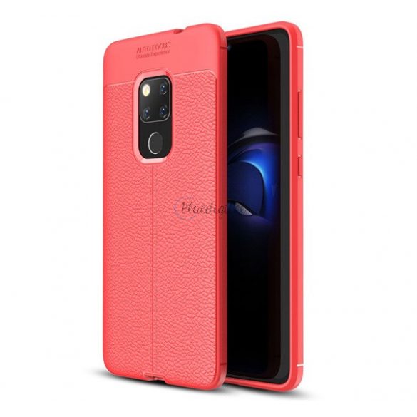 Protectie de telefon din silicon (rezistenta medie la impact, efect piele, model de cusaturi) ROSU Huawei Mate 20