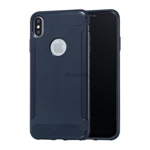 Protectie din silicon pentru telefon (rezistenta la impact mediu, model carbon, decupaj logo) ALBASTRU INCHIS Apple iPhone XS Max 6.5