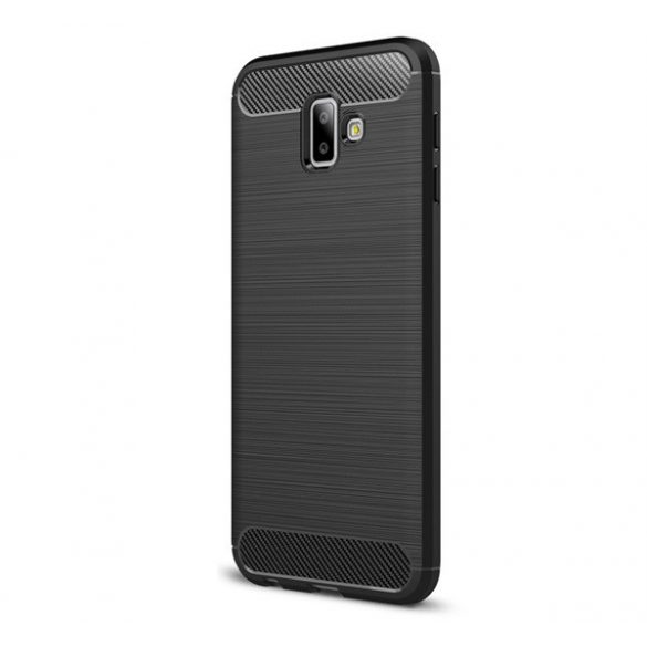 Protector de telefon din silicon (rezistență medie la impact, colț cu pernă de aer, periat, model carbon) NEGRU Samsung Galaxy J6 Plus (SM-J610F)