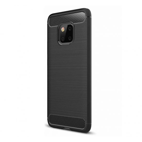 Husă silicon pentru telefon (rezistent la impact mediu, bubble heel, periat, model de carbon) negru Huawei Mate 20 Pro