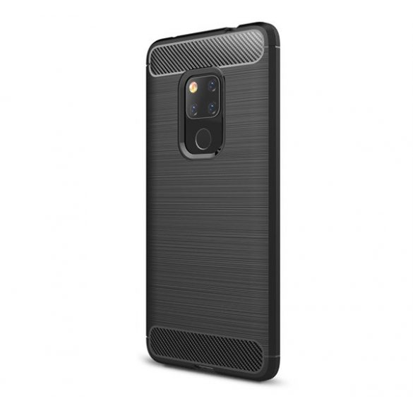 Husă silicon pentru telefon (rezistent la impact mediu, bubble heel, periat, model de carbon) negru Huawei Mate 20