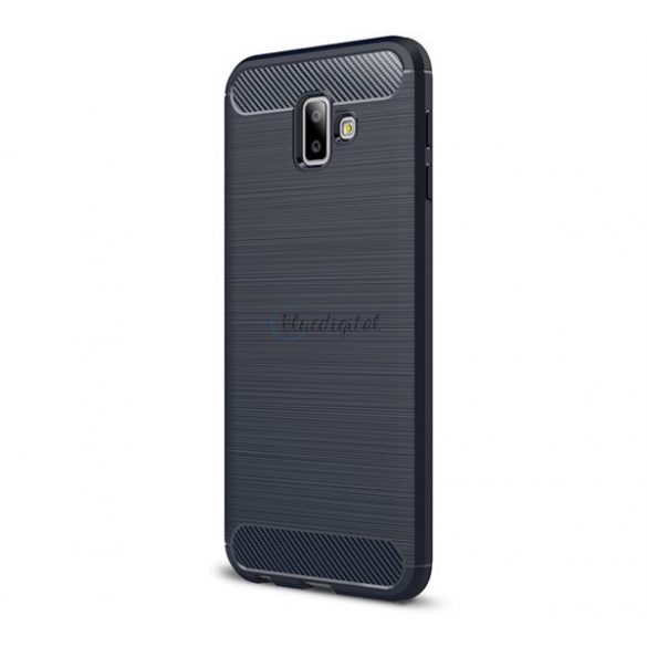 Protector de telefon din silicon (rezistență medie la impact, colț cu pernă de aer, periat, model carbon) ALBASTRU ÎNCHIS Samsung Galaxy J6 Plus (SM-J610F)