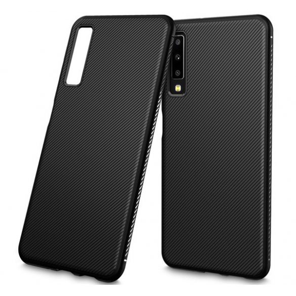 Husă de telefon din silicon (rezistent la impact mediu, model cu dungi) negru Samsung Galaxy A7 (2018) SM-A750F