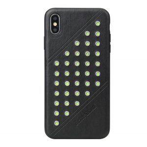 Protectie de telefon din plastic FIERRE SHANN (spate din piele, cu crampoane) NEGRU Apple iPhone XS Max 6.5