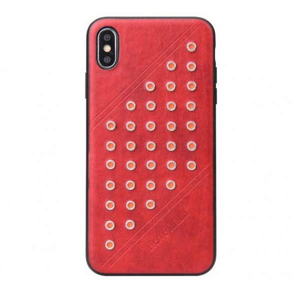 Protectie de telefon din plastic FIERRE SHANN (spate din piele, cu crampoane) RED Apple iPhone XS Max 6.5