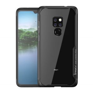 Protectie de telefon din plastic IPAKY (cadru din silicon, rezistenta medie la impact, spate transparent, colt cu perna de aer) NEGRU Huawei Mate 20