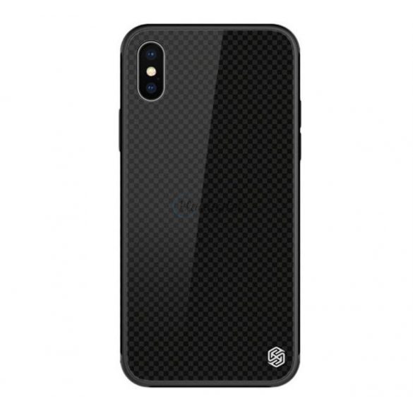 NILLKIN TEMPERED PLAID cadru de protecție din silicon pentru telefon (BUMPER, spate din sticlă călită, model pătrat) NEGRU Apple iPhone XS Max 6.5