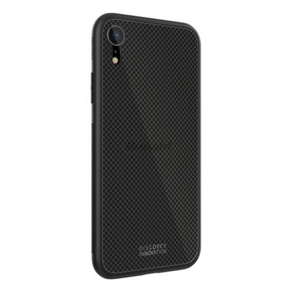 Cadru de protecție din silicon pentru telefon NILLKIN CALIT PLAID (BUMPER, spate din sticlă călită, model pătrat) NEGRU Apple iPhone XR 6.1