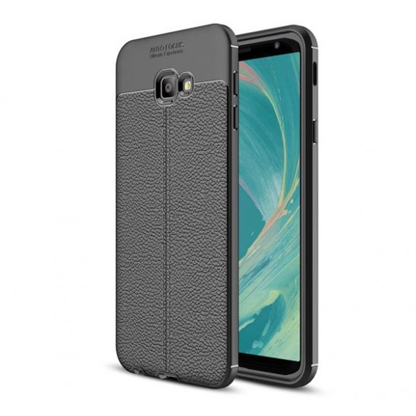 protecțiede telefon din silicon (rezistent la impact mediu, efect de piele, model de cusătură) negru Samsung Galaxy J4 Plus (SM-J415F)