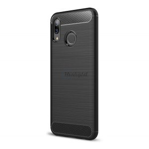 Protectie din silicon pentru telefon (rezistenta la impact mediu, colt cu perna de aer, periat, model carbon) NEGRU Huawei Nova 3