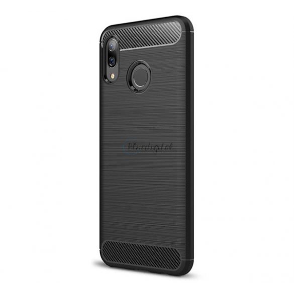 Protectie din silicon pentru telefon (rezistenta la impact mediu, colt cu perna de aer, periat, model carbon) NEGRU Huawei Nova 3