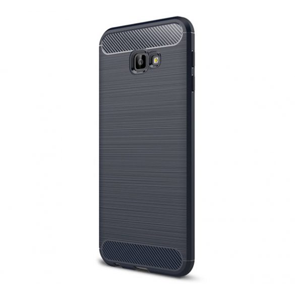 Protector de telefon din silicon (rezistență medie la impact, colț cu pernă de aer, periat, model carbon) ALBASTRU ÎNCHIS Samsung Galaxy J4 Plus (SM-J415F)