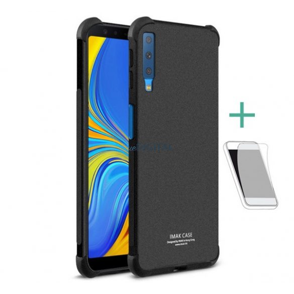 IMAK silicon protector de telefon (rezistent la șocuri, bubble heel, mat + ecran protector film) BLACK Samsung Galaxy A7 (2018) SM-A750F