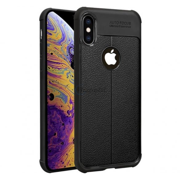 Protectie de telefon din silicon IMAK VEGA (rezistenta medie la impact, efect piele, model de cusaturi, colt cu perna de aer, decupat logo) NEGRU Apple iPhone XS Max 6.5