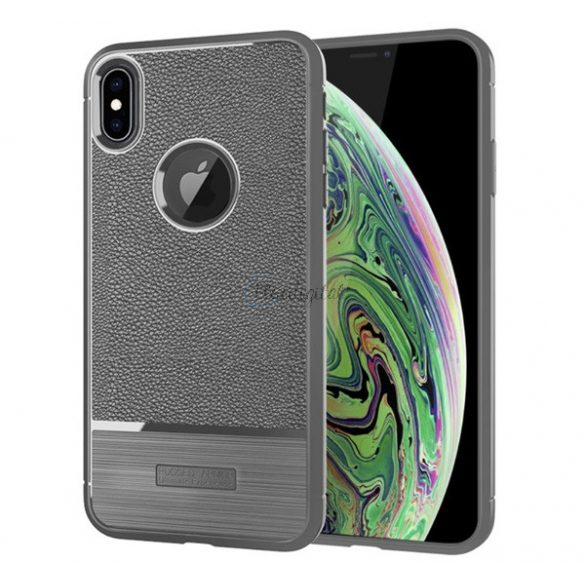 Protector de telefon din silicon (rezistenta la impact mediu, efect piele, periat, decupaj logo) GRI Apple iPhone XS Max 6.5