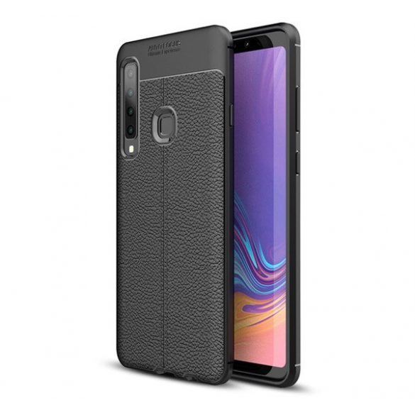 Husă silicon pentru telefon (rezistent la impact mediu, efect de piele, model de cusături) negru Samsung Galaxy A9 (2018) SM-A920