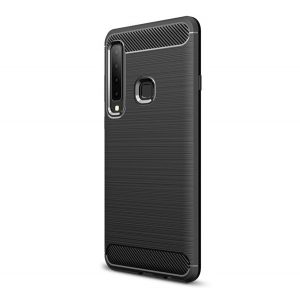 Husă silicon pentru telefon (rezistent la impact mediu, bubble heel, periat, model de carbon) negru Samsung Galaxy A9 (2018) SM-A920