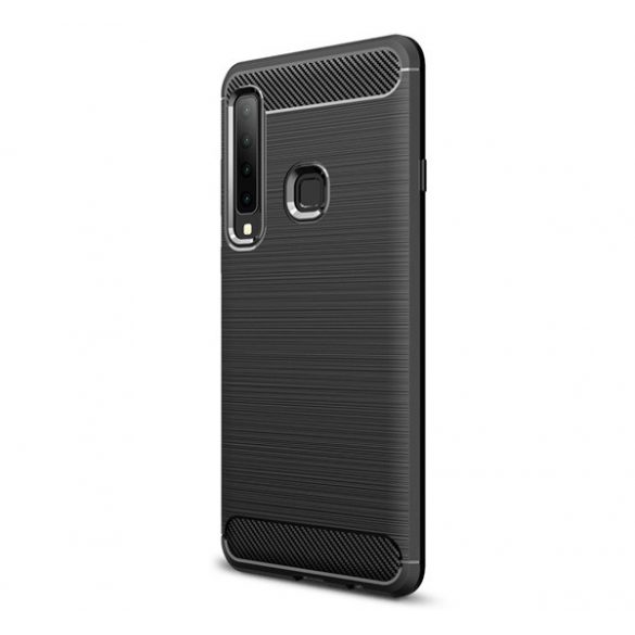 Husă silicon pentru telefon (rezistent la impact mediu, bubble heel, periat, model de carbon) negru Samsung Galaxy A9 (2018) SM-A920