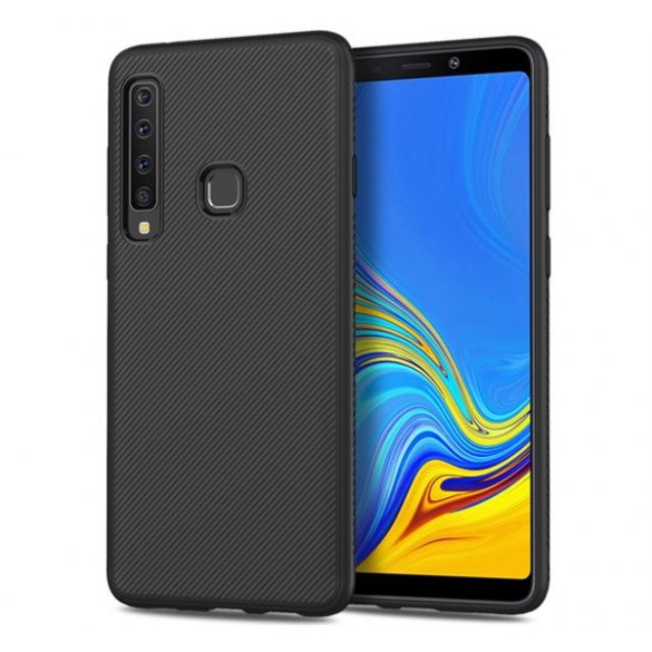 Husă silicon pentru telefon (rezistent la impact mediu, model cu dungi) negru Samsung Galaxy A9 (2018) SM-A920