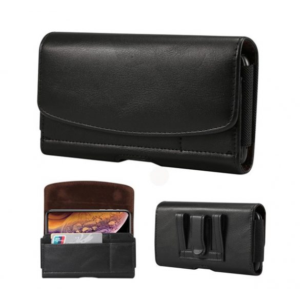 Holster înclinat cu efect de piele (universal, clip pentru curea, clip pentru curea, dimensiune 6,5") NEGRU