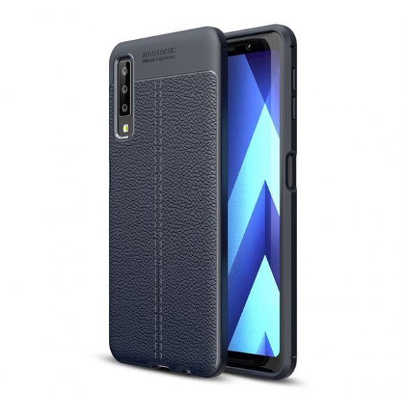 Husă silicon pentru telefon (rezistent la impact mediu, efect de piele, model de cusături) CUTTING albastruSamsung Galaxy A7 (2018) SM-A750F