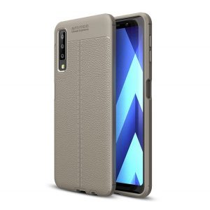 Husă silicon pentru telefon (rezistent la impact mediu, efect de piele, model de cusături) GREY Samsung Galaxy A7 (2018) SM-A750F