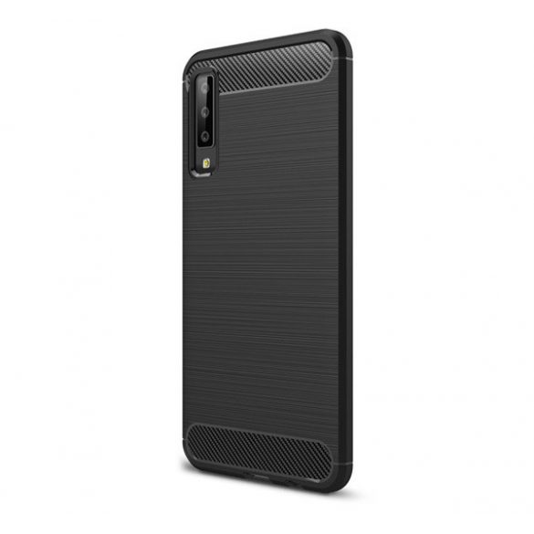 Husă silicon pentru telefon (rezistent la impact mediu, bubble heel, periat, model de carbon) negru Samsung Galaxy A7 (2018) SM-A750F