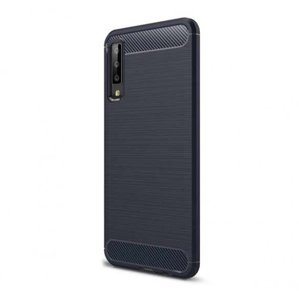 Protector de telefon din silicon (rezistență medie la impact, colț cu pernă de aer, periat, model carbon) ALBASTRU ÎNCHIS Samsung Galaxy A7 (2018) SM-A750F