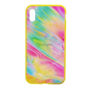 NILLKIN OMBRE cadru de protectie din silicon pentru telefon (BUMPER, rezistenta medie la impact, spate din sticla securizata, colorat) GALBEN Apple iPhone XS Max 6.5