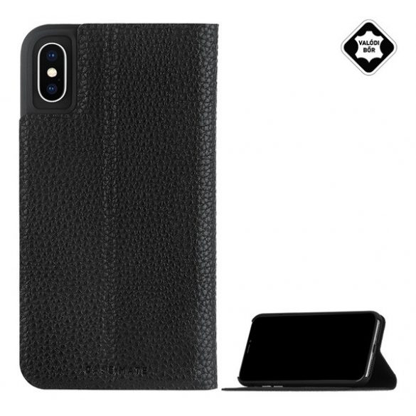 Husa CASE-MATE BARELY THERE FOLIO in picioare, piele naturala (FLIP, deschidere laterala, suport card bancar, functie suport birou) NEGRU Apple iPhone XS Max 6.5