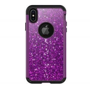 Defender plastic protecțiede telefon (silicon interior, rezistent la impact mediu, paiete, decupaj logo) LILA Apple iPhone XS Max 6.5