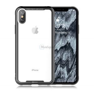 ROAR Glass Airframe cadru de protecție din silicon pentru telefon (BUMPER, mediu rezistent la impact, spate din sticlă călită) NEGRU Apple iPhone XS Max 6.5