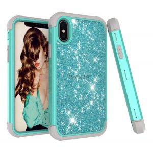 Protector de telefon din plastic Defender (rezistență medie la impact, interior din silicon, cadru din plastic, cu paiete) CYAN Apple iPhone XS Max 6.5