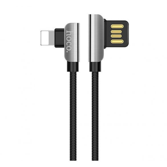 Cablu de transfer de date HOCO U42 (USB - fulger, încărcător rapid, 120cm, 90 grade, șiret) NEGRU