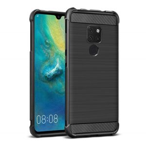 Protector de telefon din silicon IMAK VEGA (rezistenta la impact mediu, colt cu perna de aer, periat, model carbon) NEGRU Huawei Mate 20