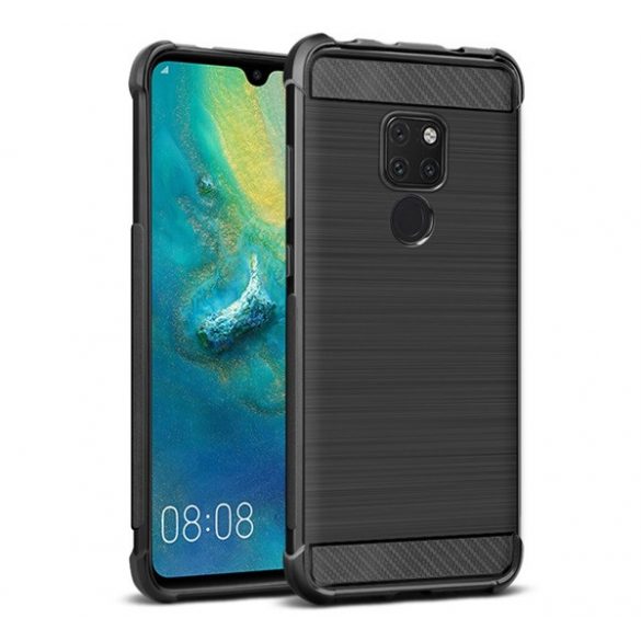 Protector de telefon din silicon IMAK VEGA (rezistenta la impact mediu, colt cu perna de aer, periat, model carbon) NEGRU Huawei Mate 20