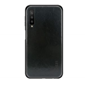 Protectie telefon MOFI din plastic (cadru silicon, spate cu efect piele) NEGRU Samsung Galaxy A7 (2018) SM-A750F