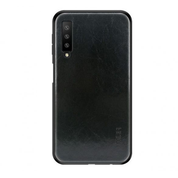 Protectie telefon MOFI din plastic (cadru silicon, spate cu efect piele) NEGRU Samsung Galaxy A7 (2018) SM-A750F