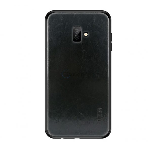 Protectie telefon MOFI din plastic (cadru silicon, spate cu efect piele) NEGRU Samsung Galaxy J6 Plus (SM-J610F)