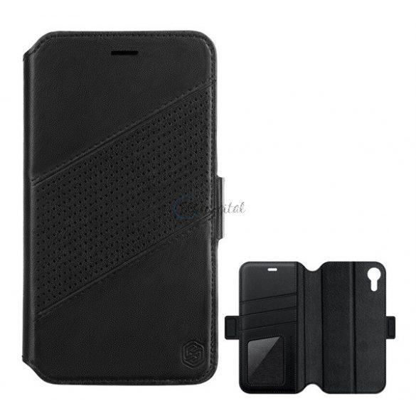 Husa NILLKIN FOLIO in picioare, piele (FLIP, deschidere laterala, protectie detasabila pentru telefon din plastic, perforata, inchidere magnetica) NEGRU Apple iPhone XR 6.1