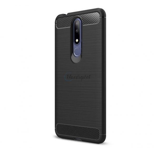 Protector de telefon din silicon (rezistență medie la impact, colț cu pernă de aer, periat, model carbon) NEGRU Nokia 3.1 Plus