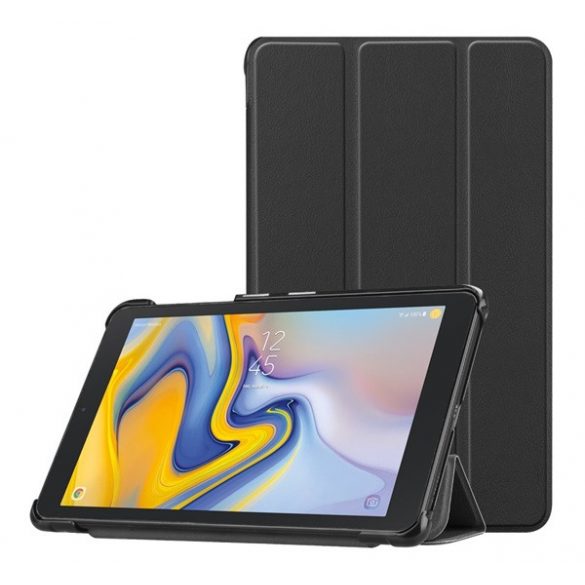 Husă stativă cu efect de piele (FLIP activ, deschidere laterală, funcție de suport pentru birou TRIFOLD) negru Samsung Galaxy Tab A 8.0 (2018) (SM-T387)