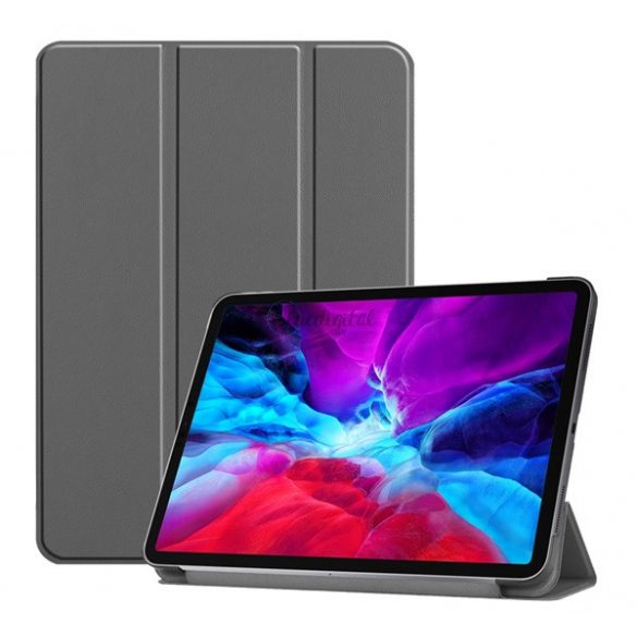 Carcasă în picioare, efect piele (FLIP activ, deschidere laterală, TRIFOLD, suport de birou) GR ÎNCHIS Apple IPAD Pro 12.9 (2020)