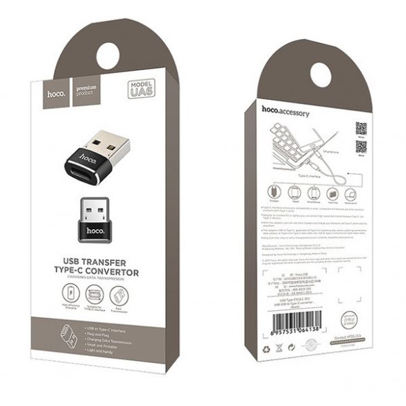 Adaptor HOCO UA6 (mufă Type-C - USB, transfer de date și încărcare, OTG) NEGRU