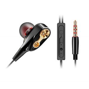 Căști QKZ STEREO (mufă de 3,5 mm, microfon, buton de înregistrare, 2 perechi de vârfuri pentru urechi, amplificator de bas, difuzor dublu) NEGRU