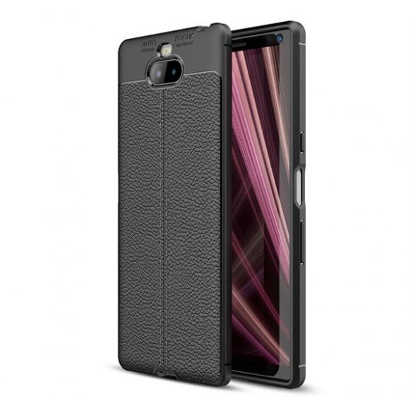 Husă silicon pentru telefon (rezistent la impact mediu, efect de piele, model de cusături) negru Sony Xperia 10 (L4113)