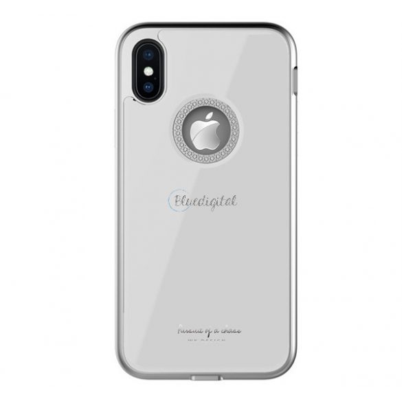 Protectie de telefon din plastic WK GINSTONE (rezistenta medie la impact, spate din sticla, stras, decupaj logo) ALB Apple iPhone XS Max 6.5