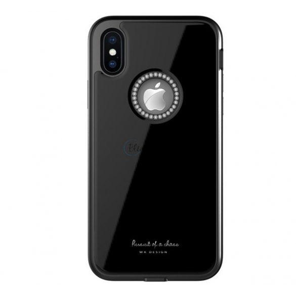 Protector de telefon din plastic WK GINSTONE (rezistență medie la impact, spate din sticlă, strass, decupaj logo) NEGRU Apple iPhone X 5.8, Apple iPhone XS 5.8